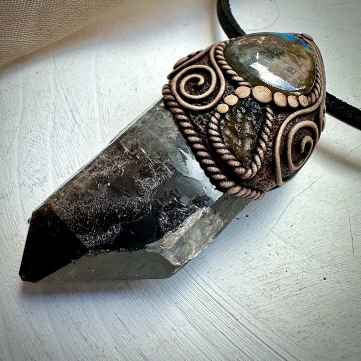 Smoky Quartz Labradorite and Moldavite Wand / Pendant - FairyGardenGlow
