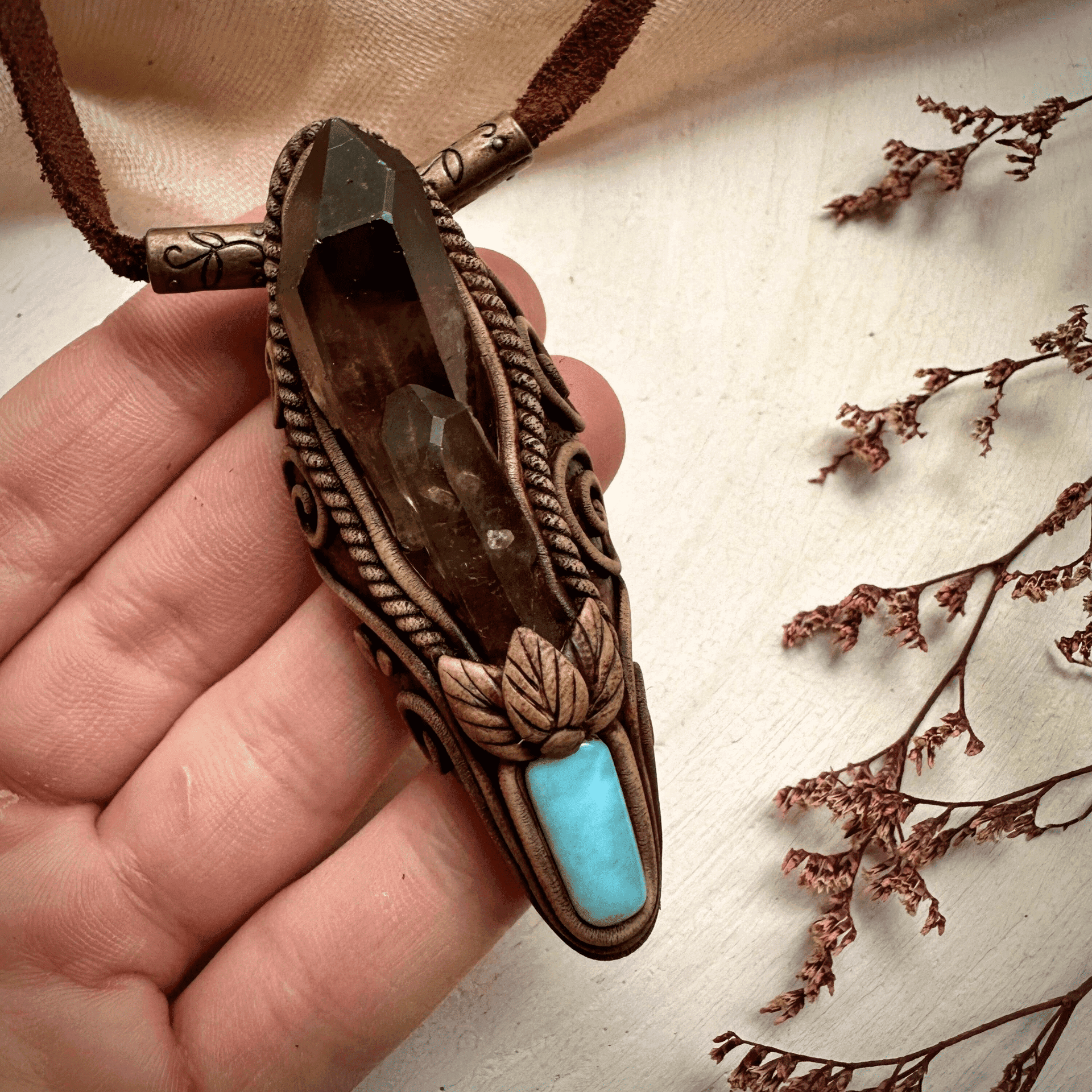 Smoky Quartz and Larimar Necklace - FairyGardenGlow