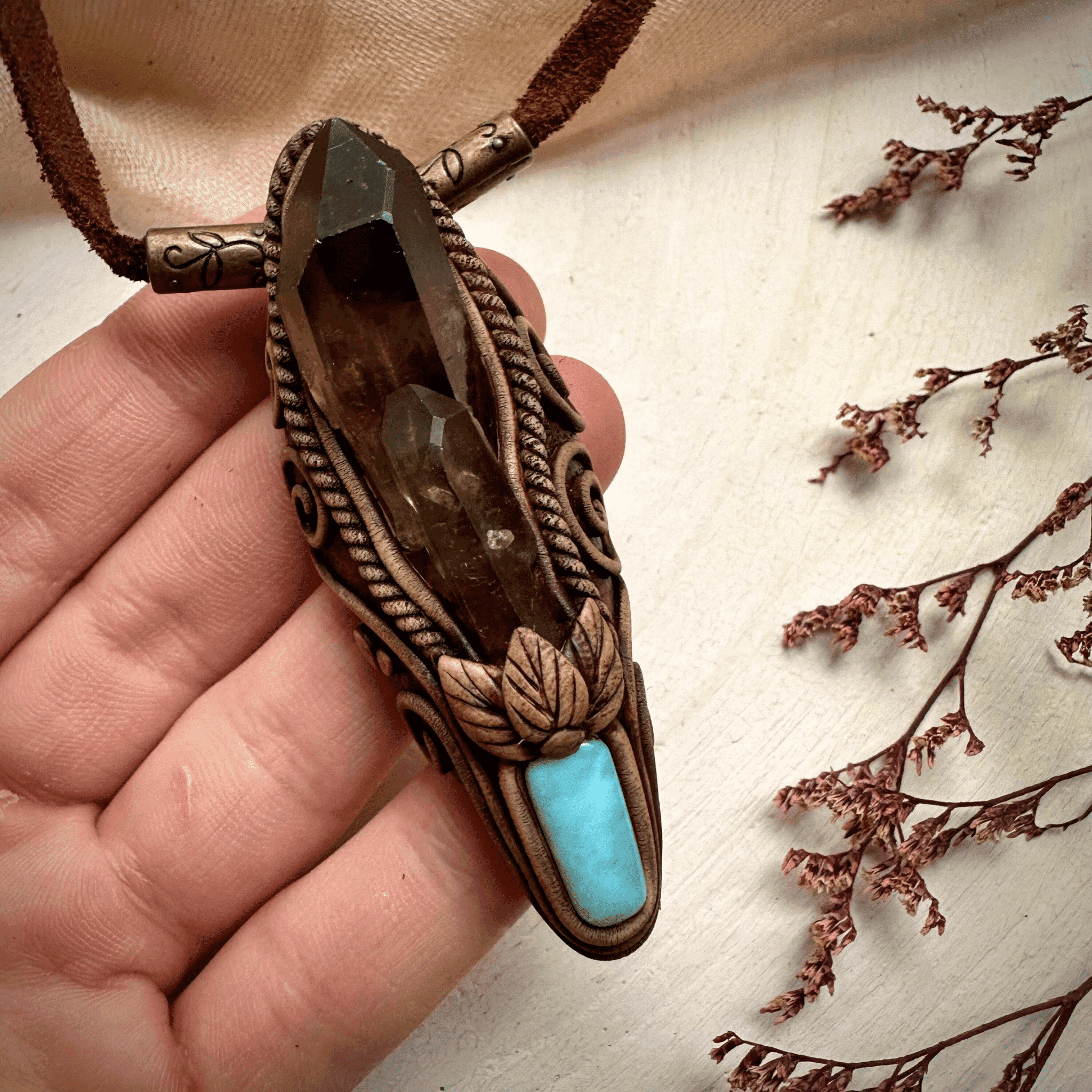 Smoky Quartz and Larimar Necklace - FairyGardenGlow