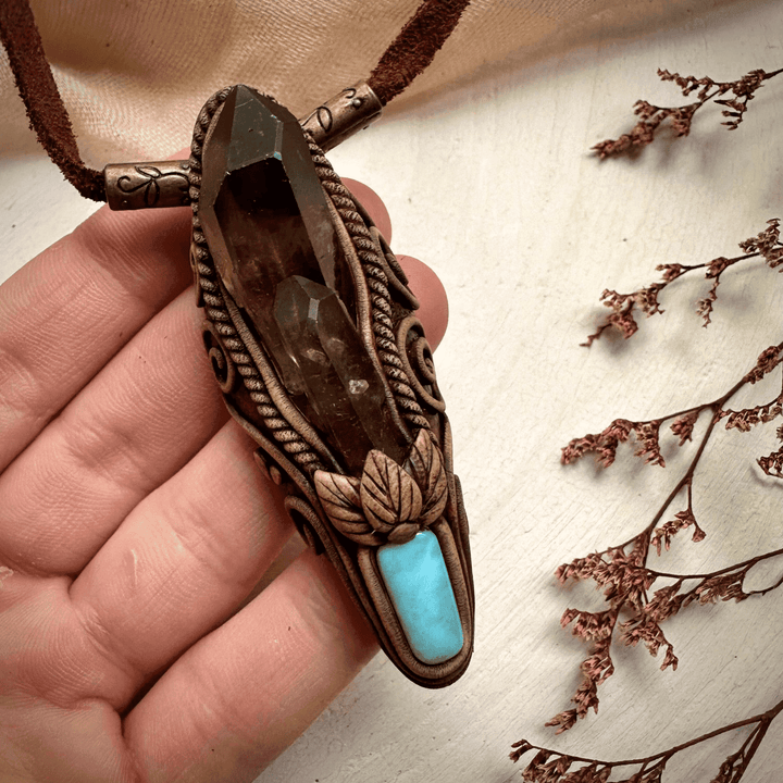Smoky Quartz and Larimar Necklace - FairyGardenGlow