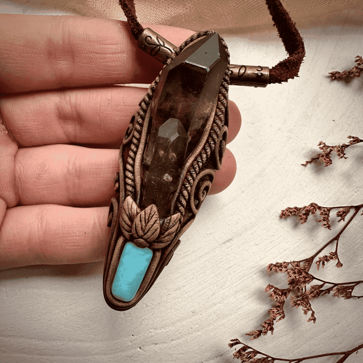 Smoky Quartz and Larimar Necklace - FairyGardenGlow