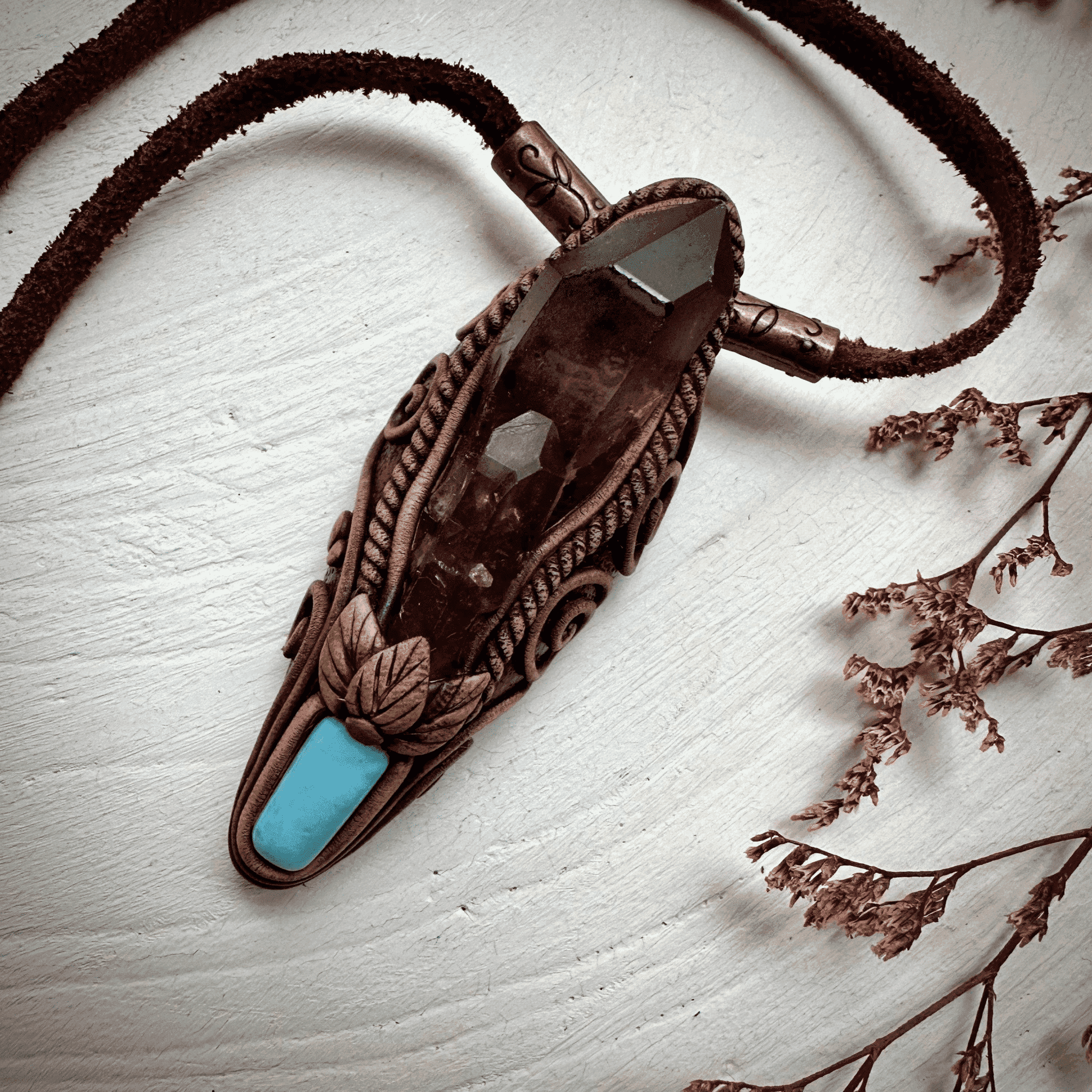Smoky Quartz and Larimar Necklace - FairyGardenGlow
