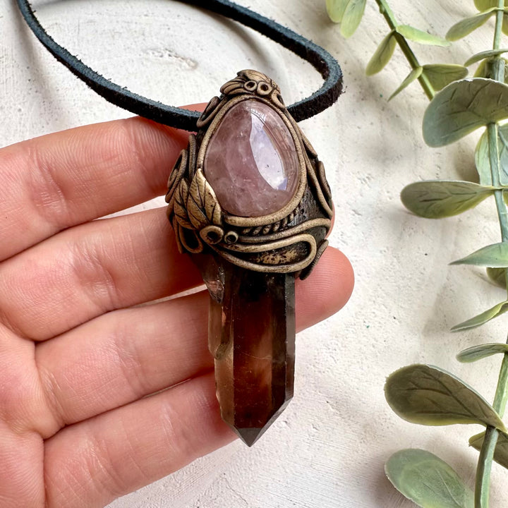 Smoky quartz and lavender quartz pendant necklace