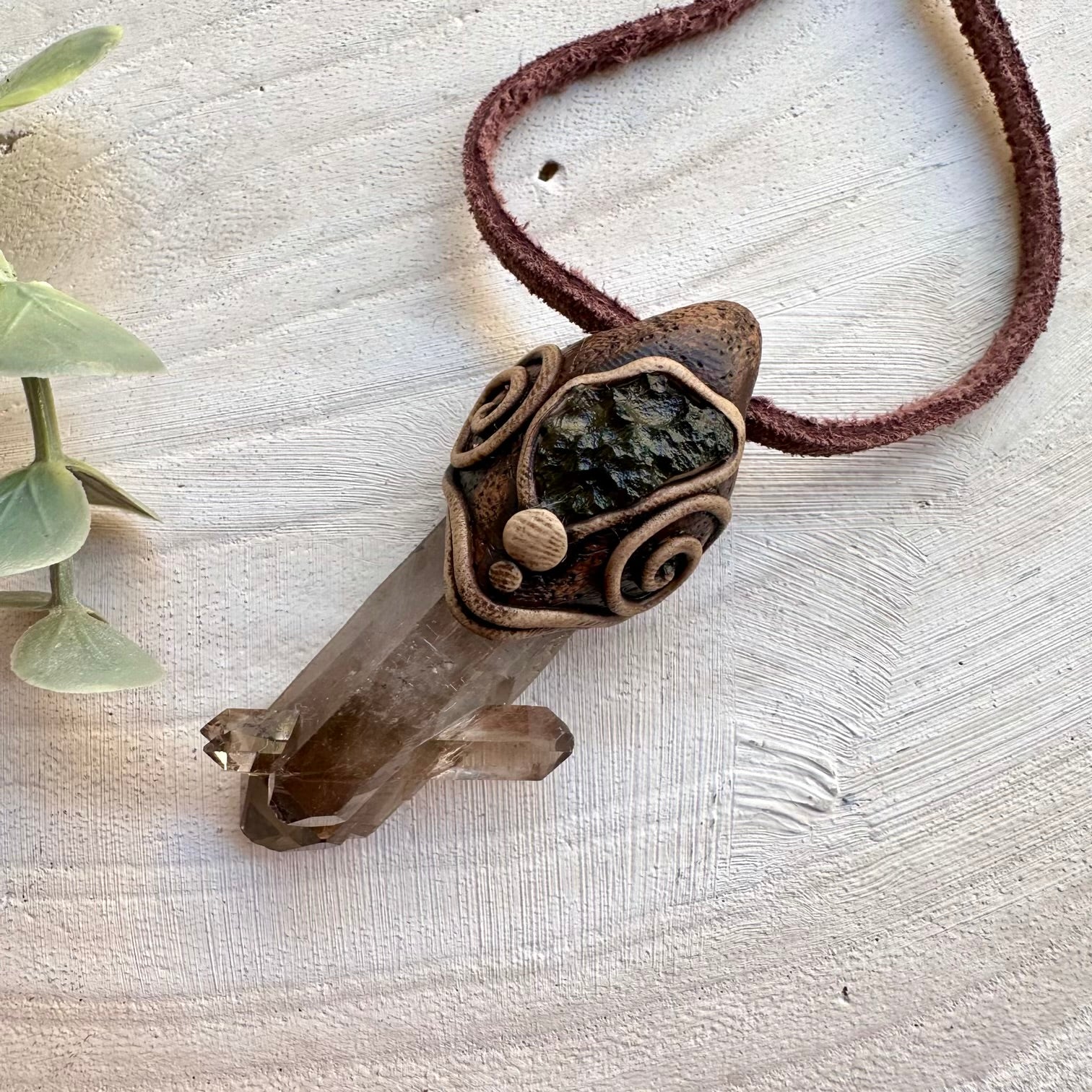 Grounding and transformation necklace with moldavite