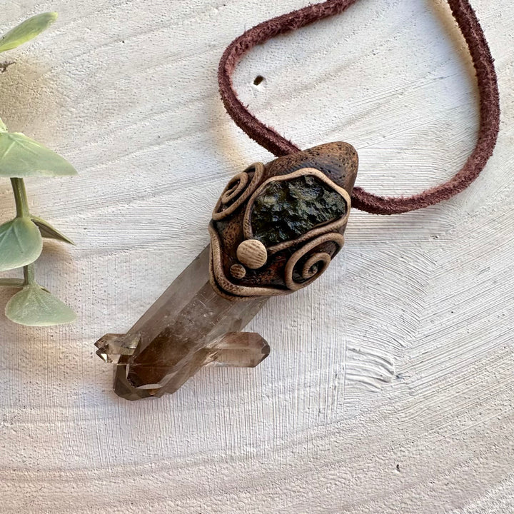 Grounding and transformation necklace with moldavite