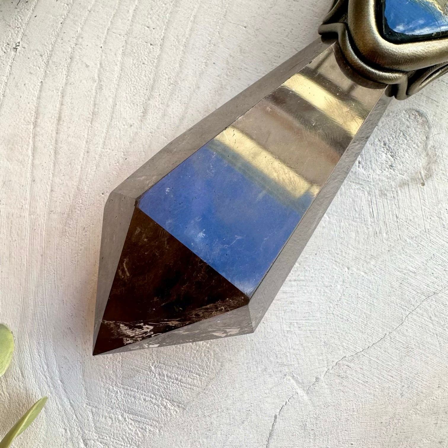 Healing energy wand with smoky quartz moonstone and moldavite