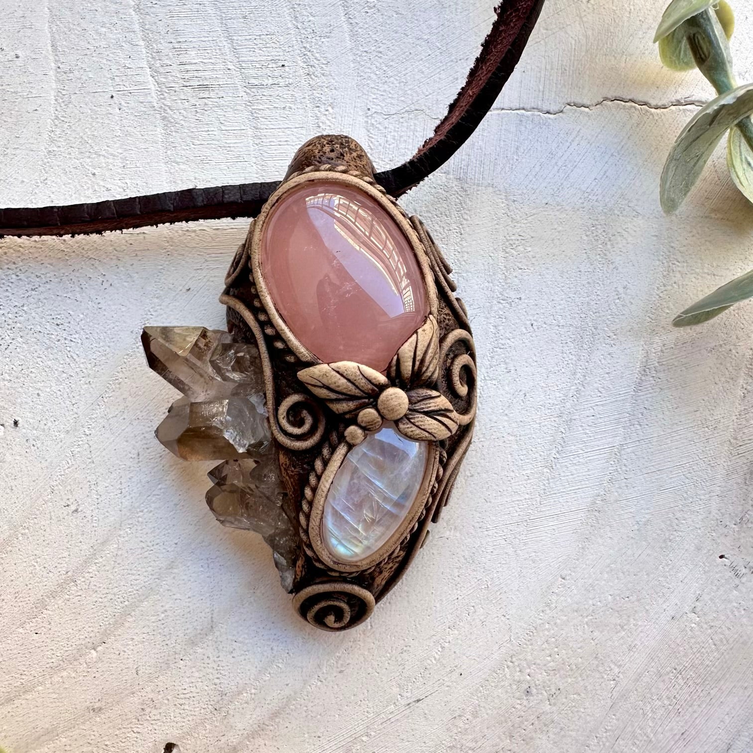 Handmade spiritual talisman necklace with smoky quartz