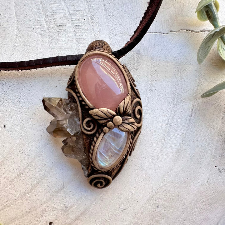 Handmade spiritual talisman necklace with smoky quartz