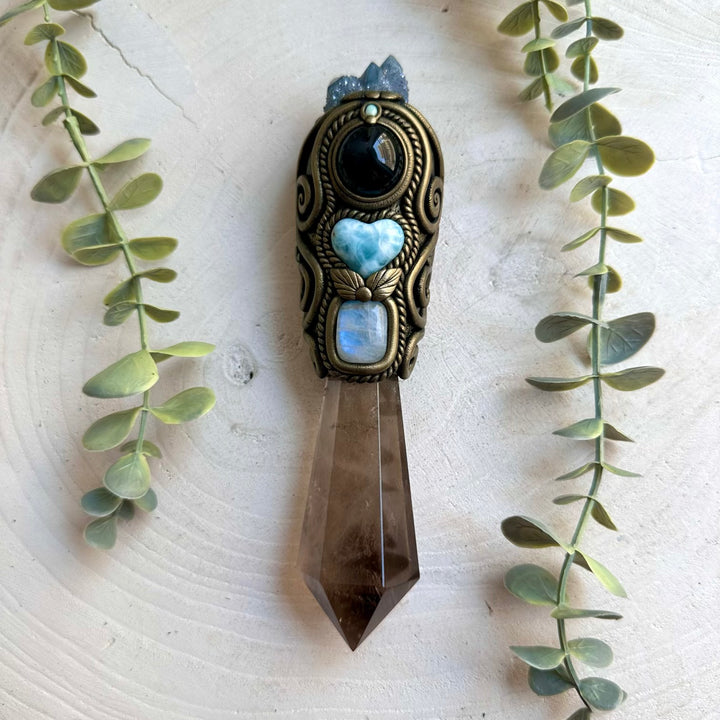 Handmade one of a kind metaphysical healing crystal tool designed for meditation, energy work, manifestation, Wiccan rituals and Pagan altar practice.