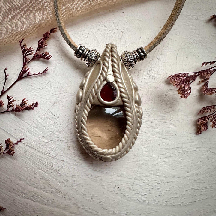 Smoky Quartz and Red Garnet Necklace - FairyGardenGlow