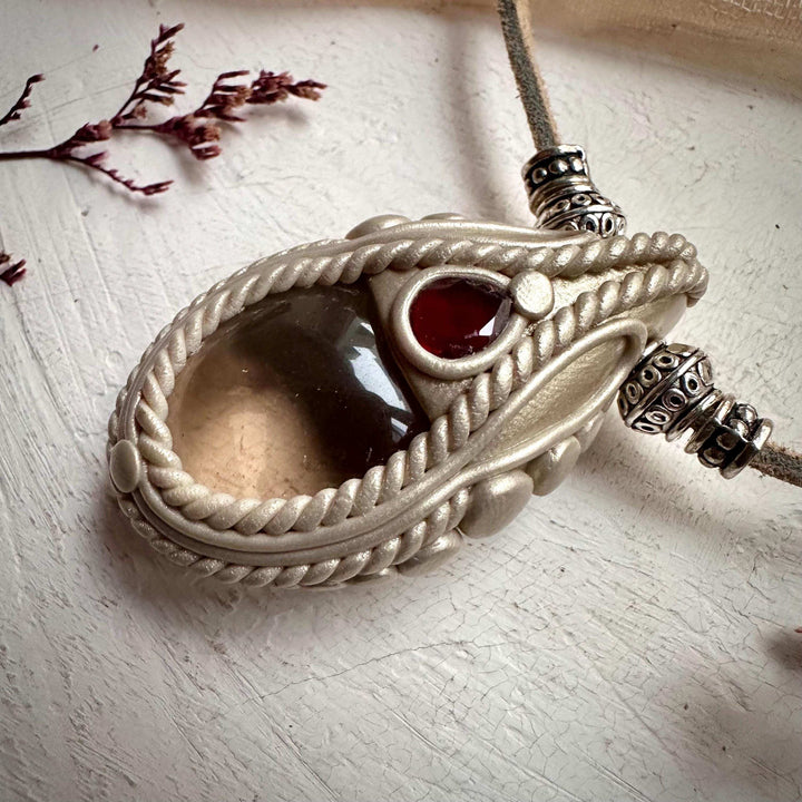 Smoky Quartz and Red Garnet Necklace - FairyGardenGlow