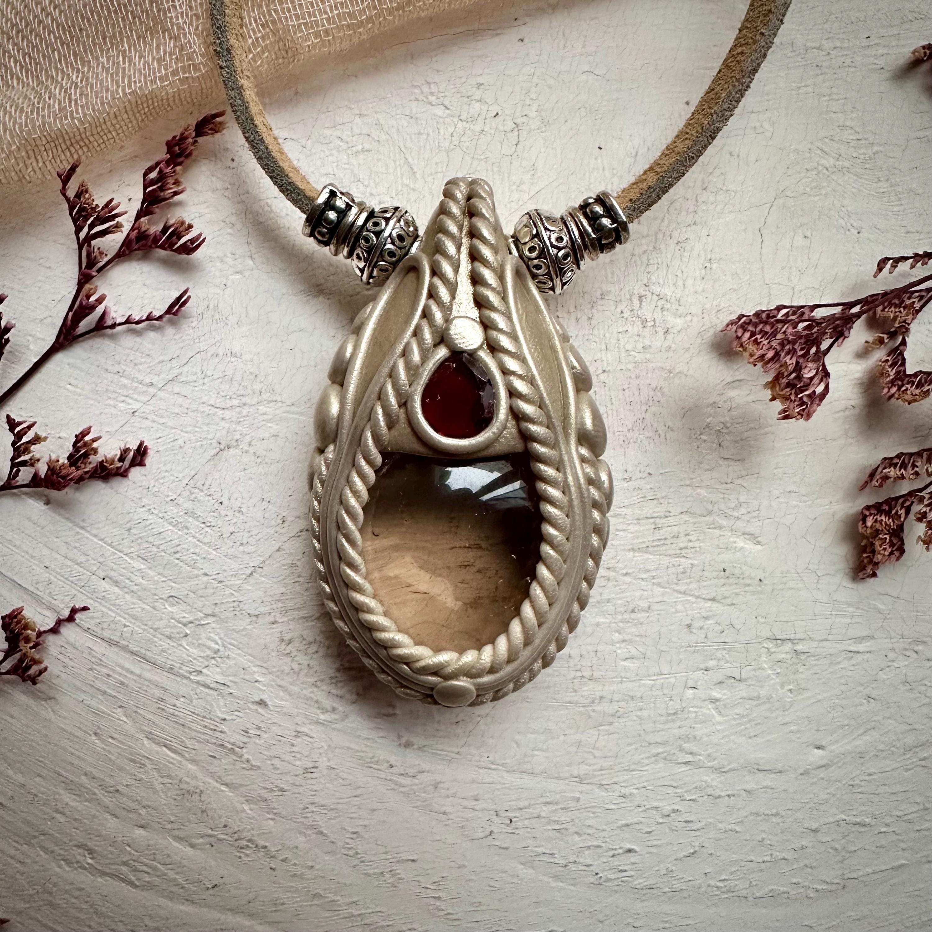 Smoky Quartz and Red Garnet Necklace - FairyGardenGlow