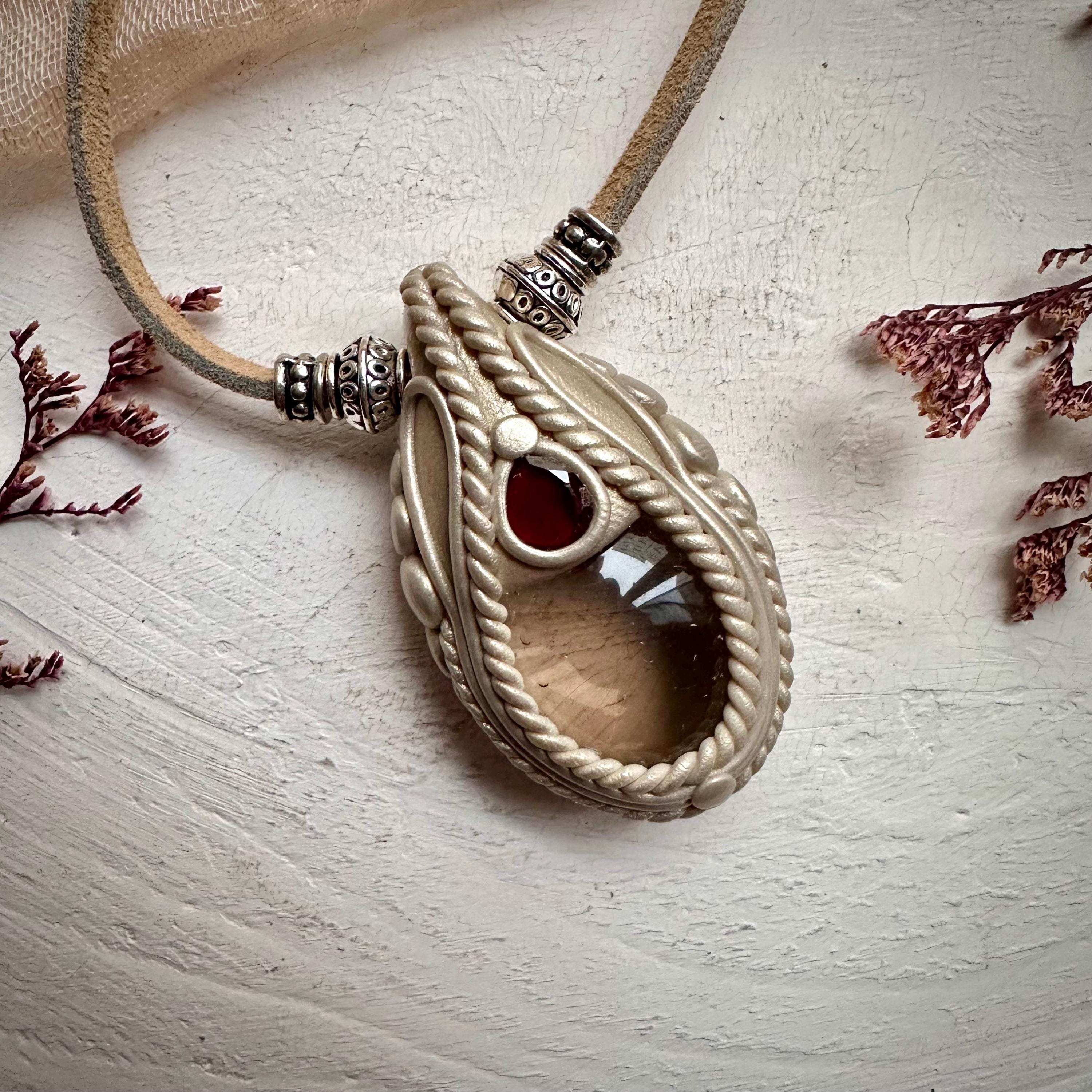 Smoky Quartz and Red Garnet Necklace - FairyGardenGlow
