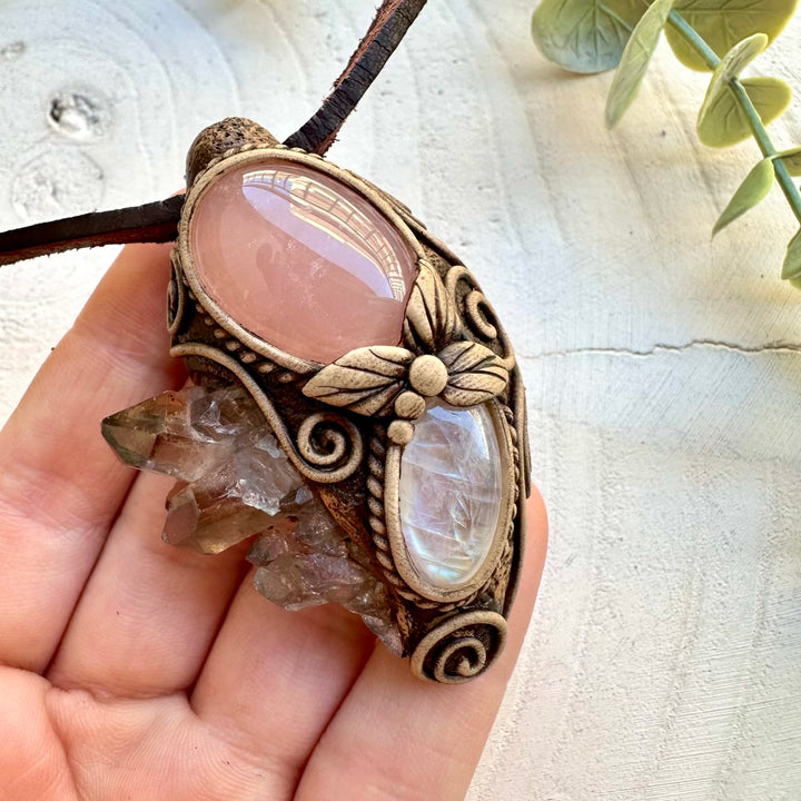 Crystal necklace designed for grounding love and intuition