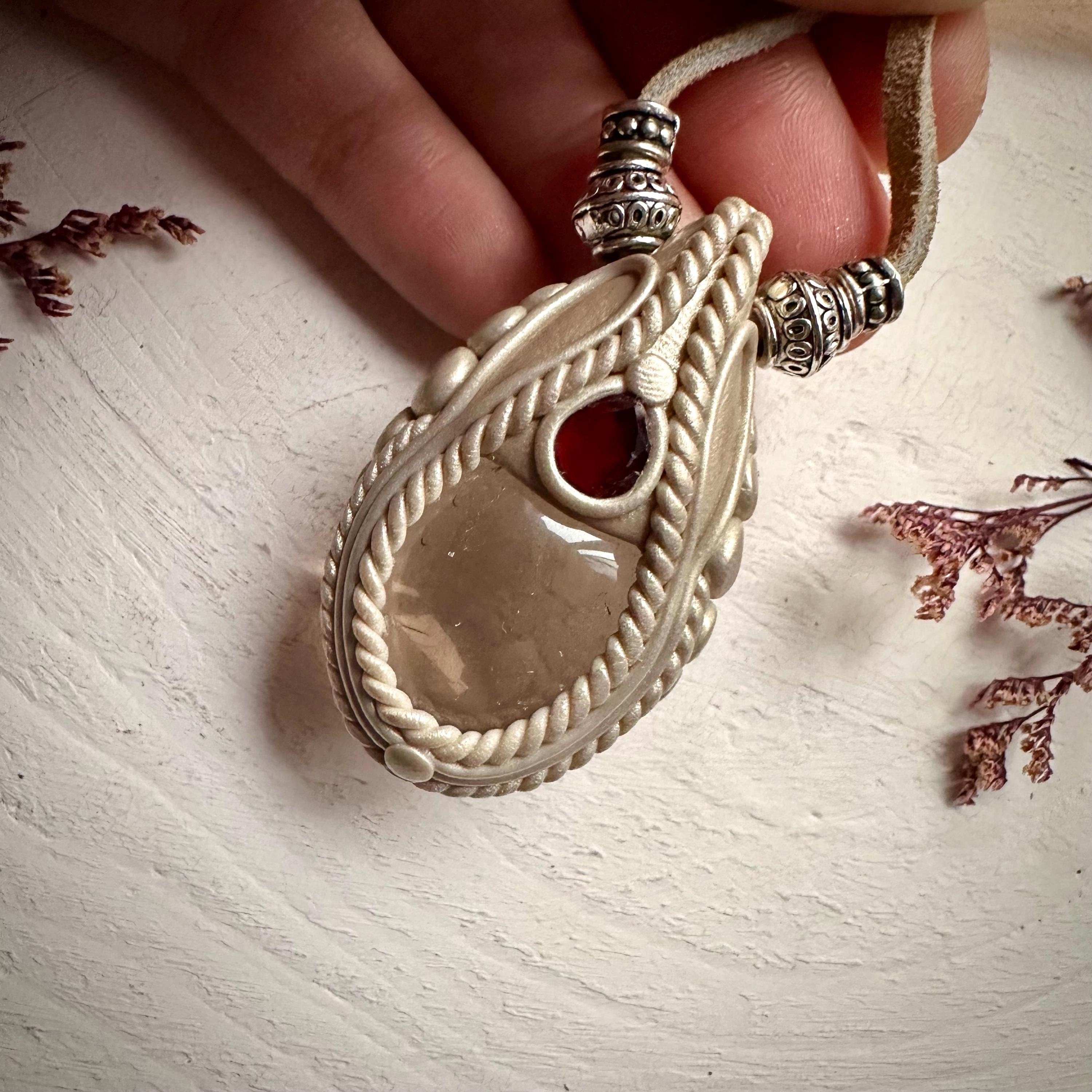 Smoky Quartz and Red Garnet Necklace - FairyGardenGlow