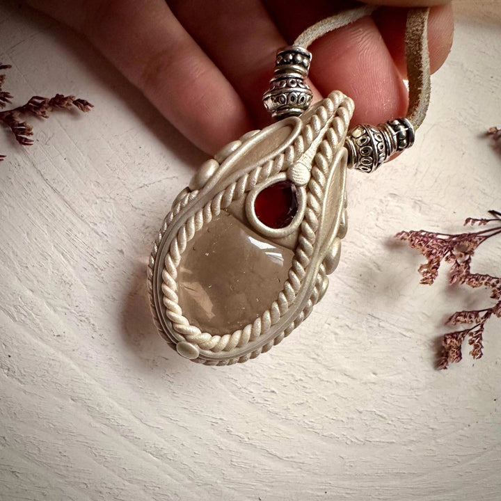 Smoky Quartz and Red Garnet Necklace - FairyGardenGlow