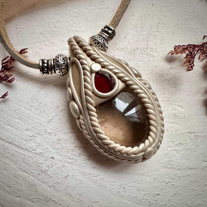 Smoky Quartz and Red Garnet Necklace - FairyGardenGlow