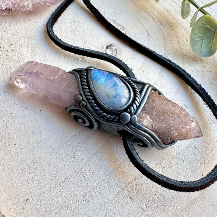 One of a kind amethyst and moonstone gemstone necklace