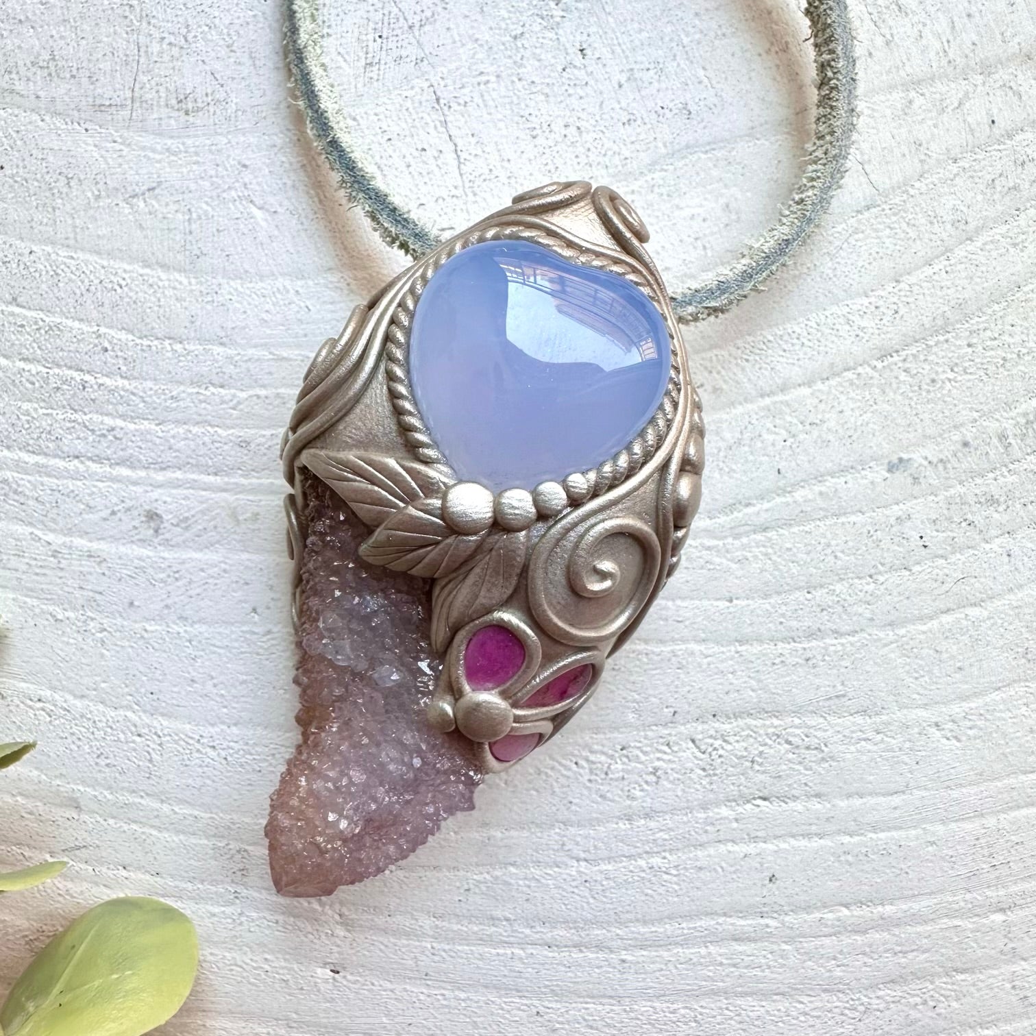 Spirit Quartz with Blue Chalcedony and Pink Tourmaline wand