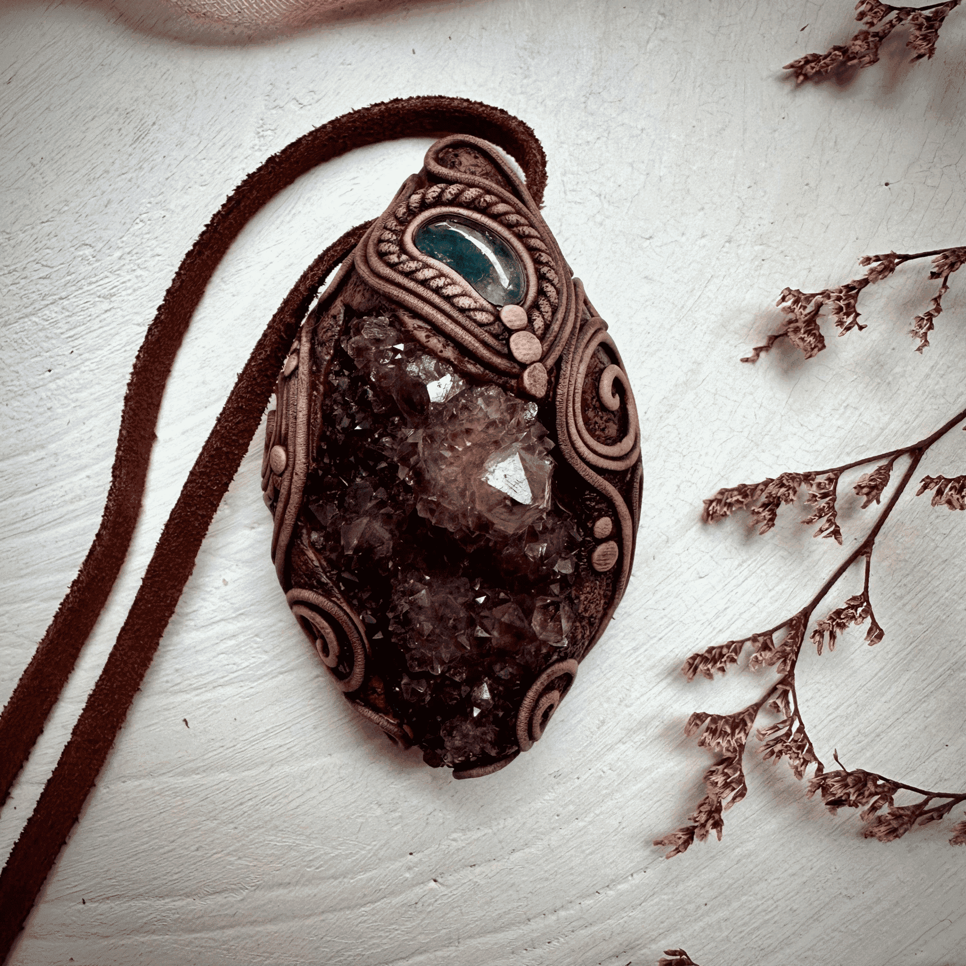 Spirit Quartz Cluster and Blue Tourmaline Necklace - FairyGardenGlow