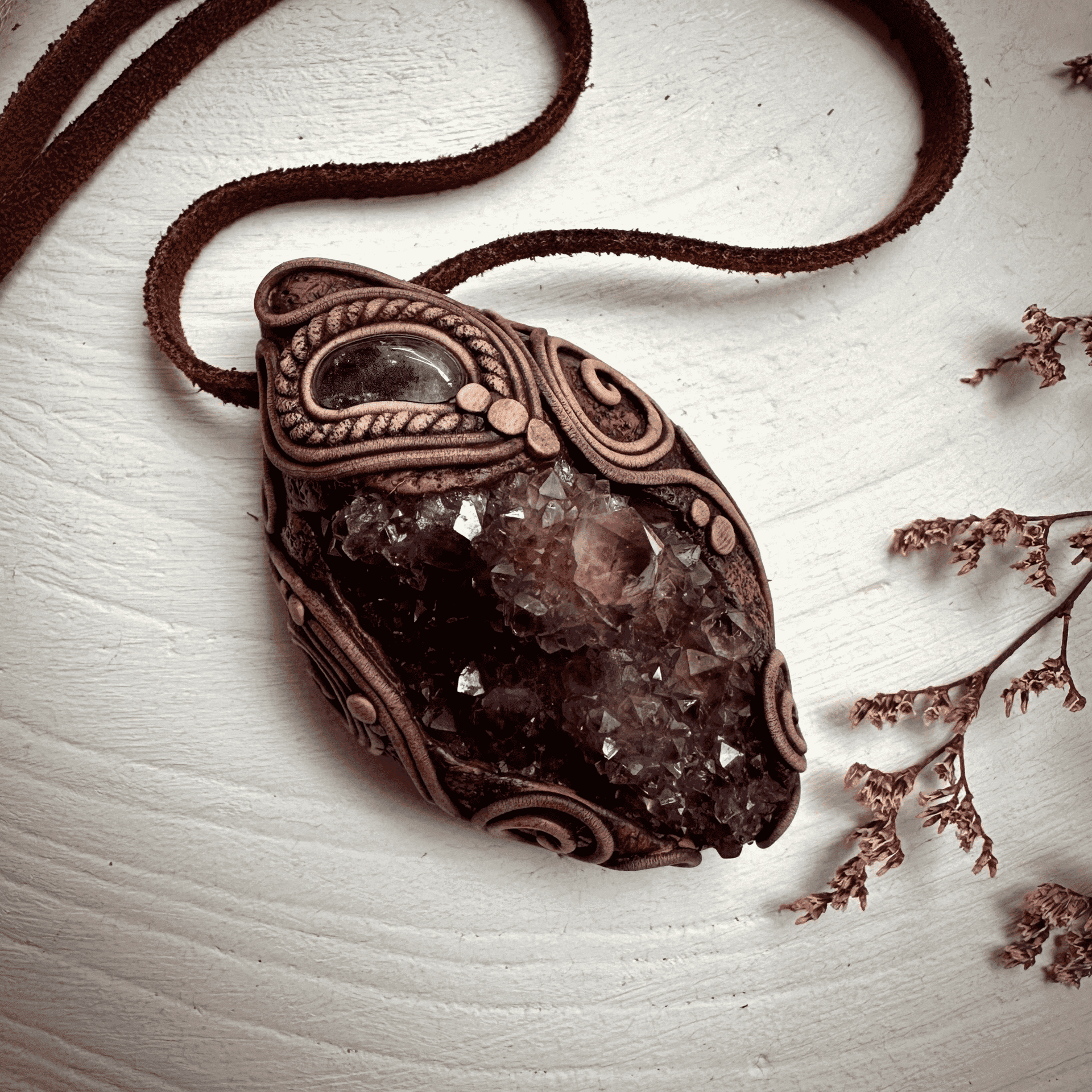 Spirit Quartz Cluster and Blue Tourmaline Necklace - FairyGardenGlow