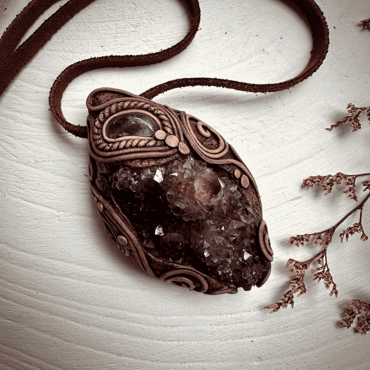 Spirit Quartz Cluster and Blue Tourmaline Necklace - FairyGardenGlow