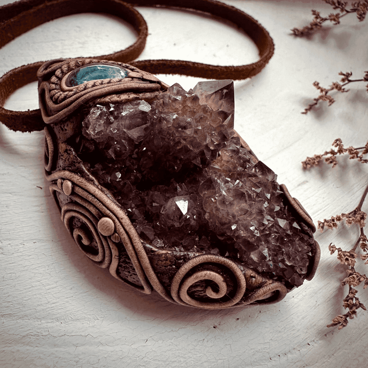 Spirit Quartz Cluster and Blue Tourmaline Necklace - FairyGardenGlow