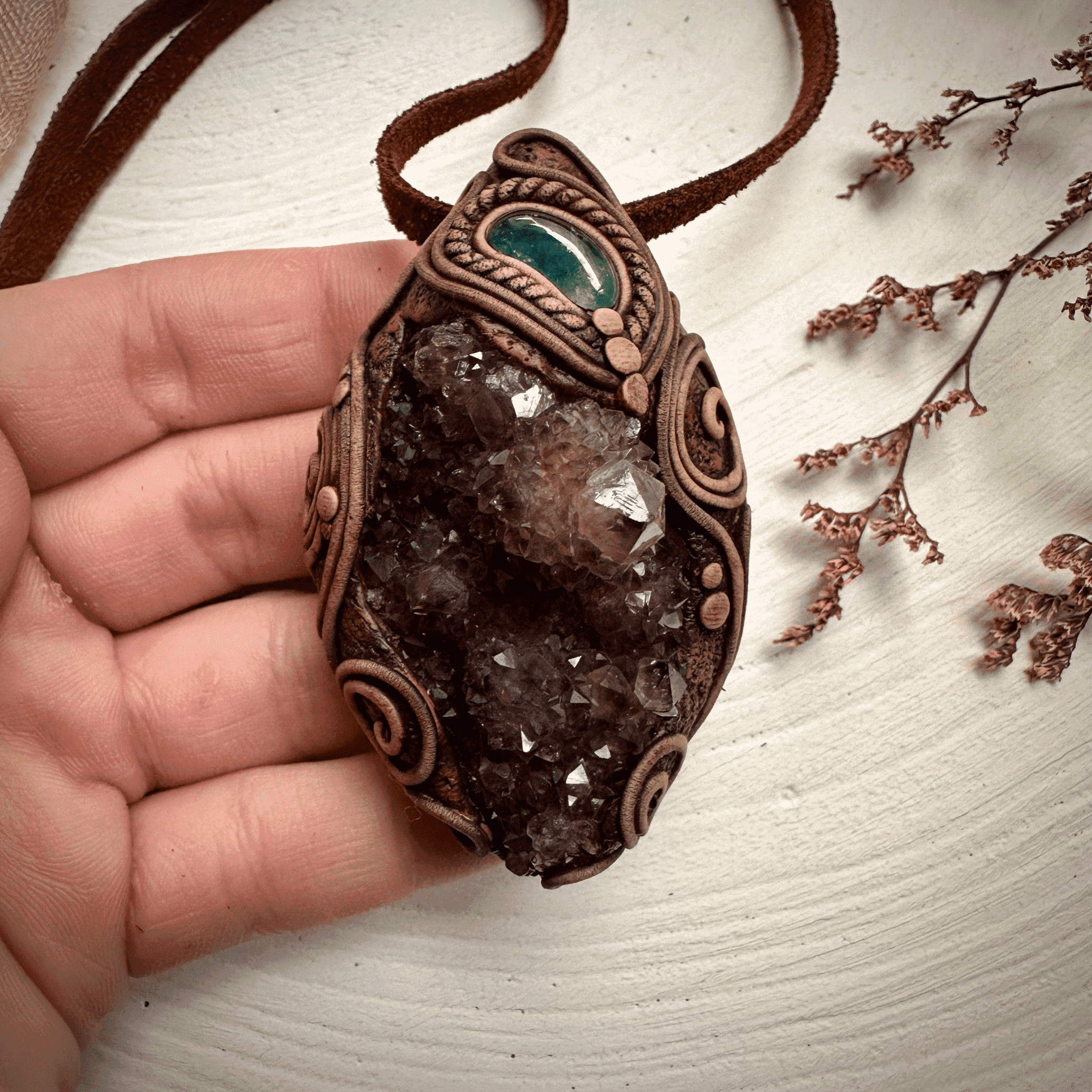 Spirit Quartz Cluster and Blue Tourmaline Necklace - FairyGardenGlow