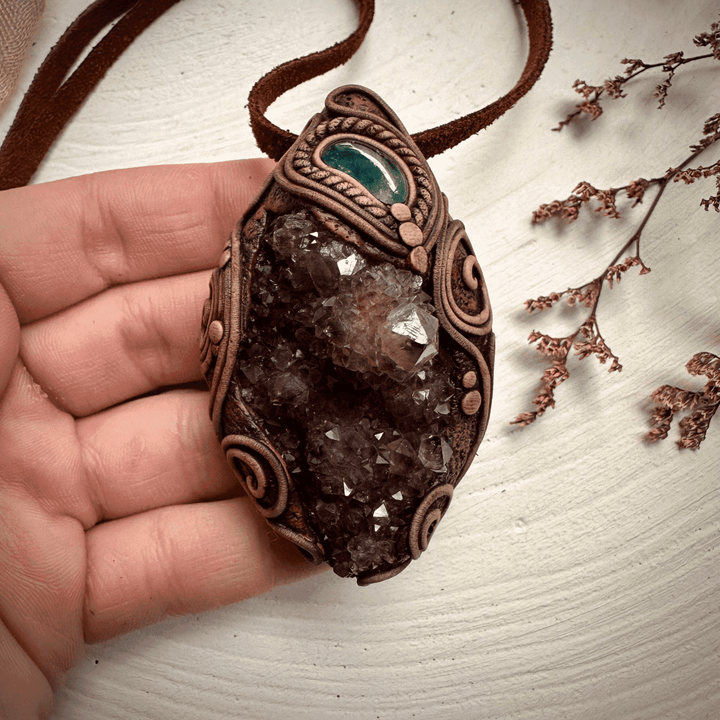Spirit Quartz Cluster and Blue Tourmaline Necklace - FairyGardenGlow
