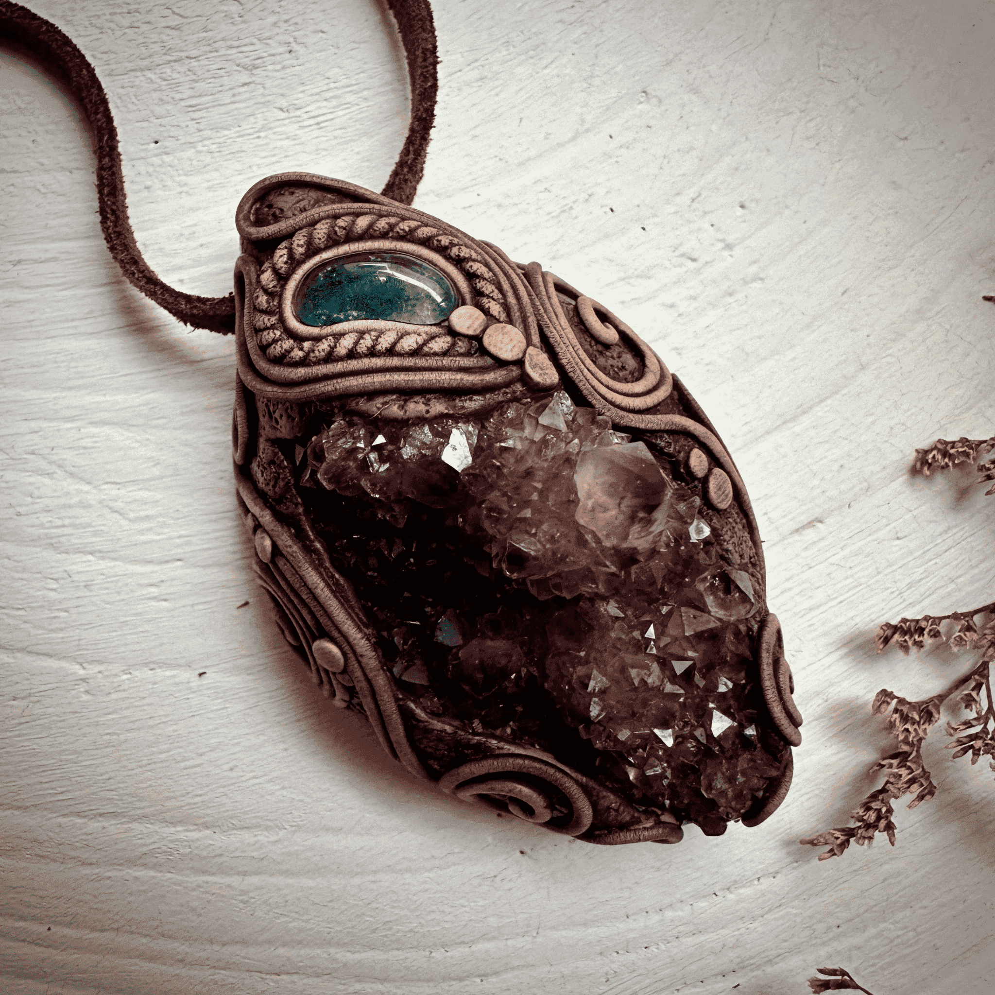 Spirit Quartz Cluster and Blue Tourmaline Necklace - FairyGardenGlow