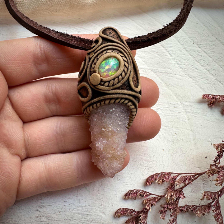 Spirit Quartz and Ethiopian Opal Necklace - FairyGardenGlow