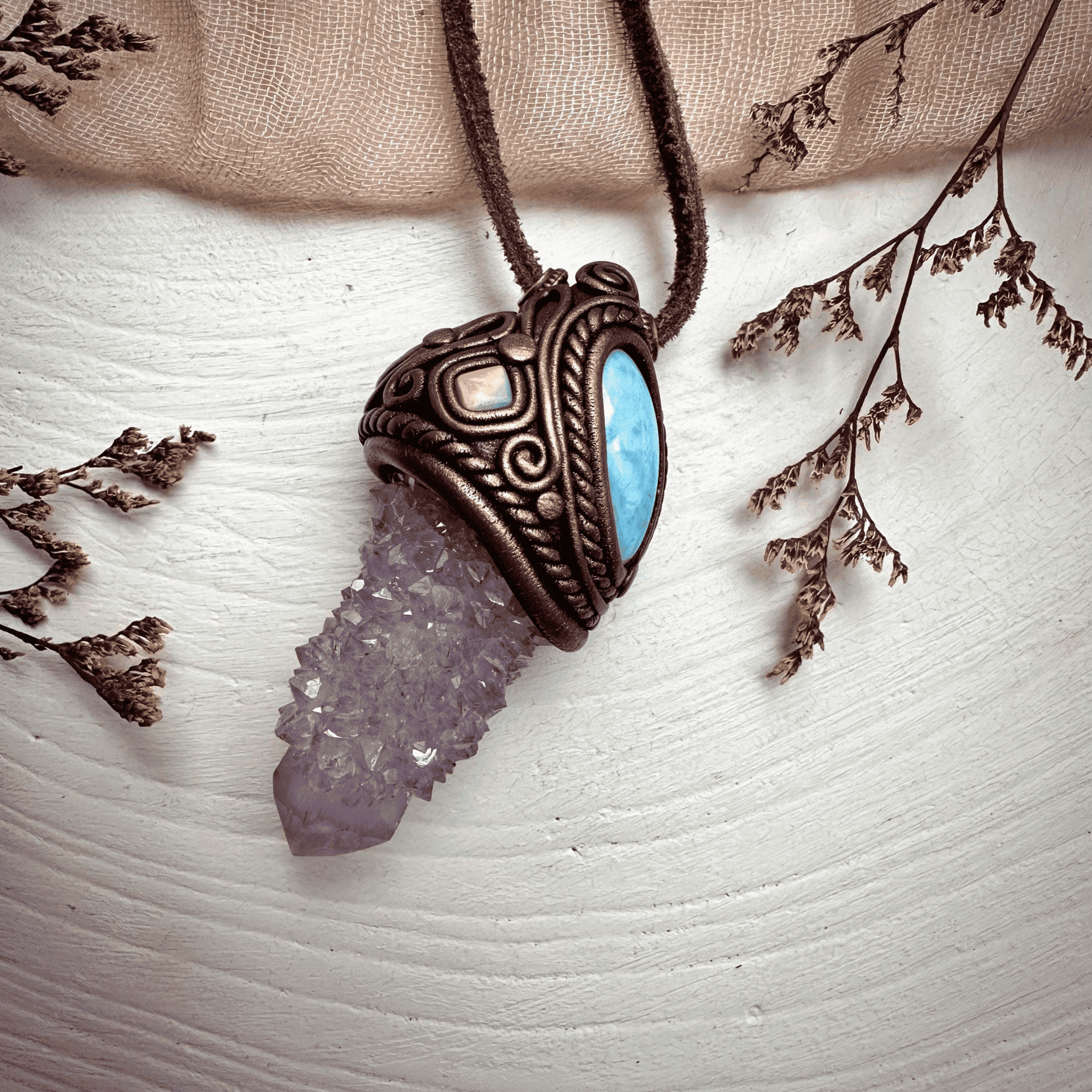 Spirit Quartz Larimar and Australian Opal Necklace - FairyGardenGlow