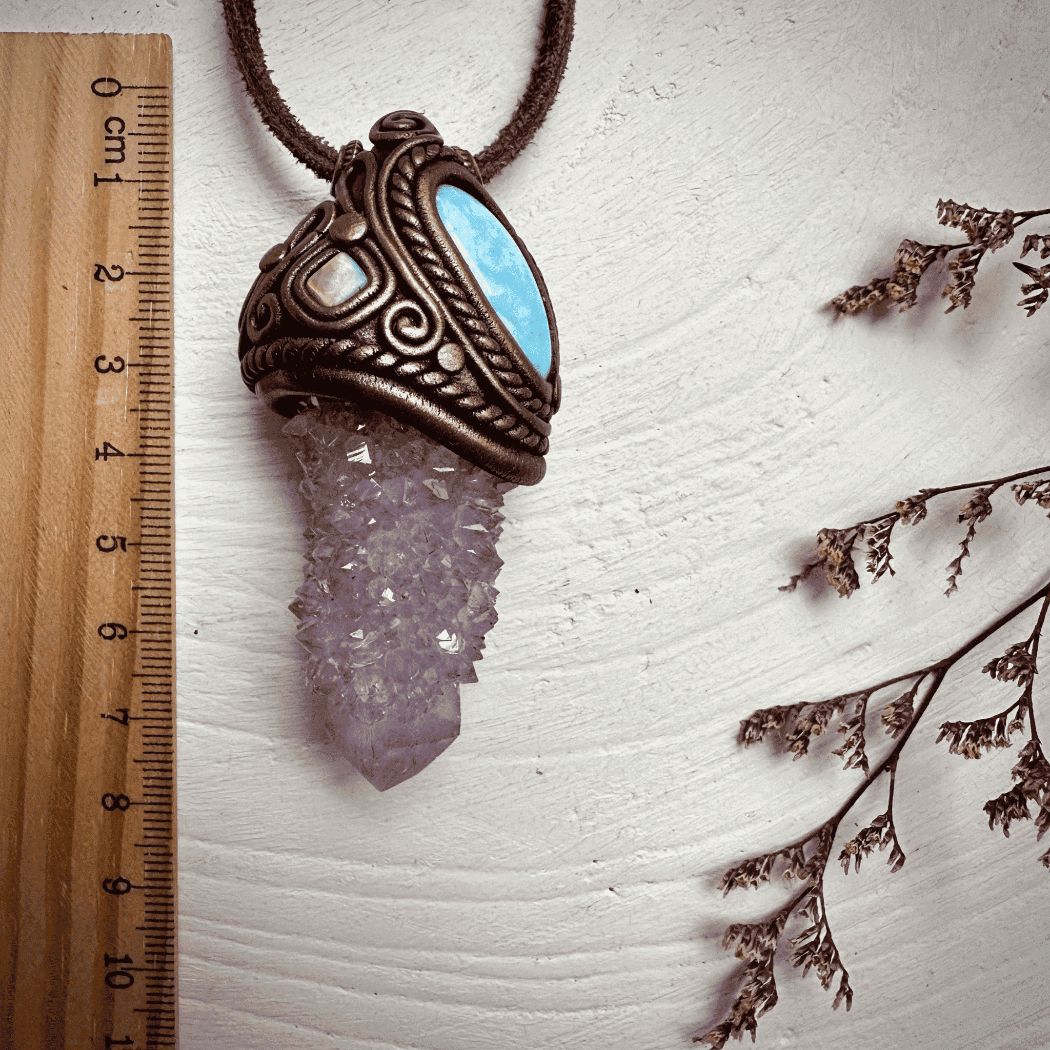 Spirit Quartz Larimar and Australian Opal Necklace - FairyGardenGlow