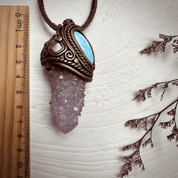 Spirit Quartz Larimar and Australian Opal Necklace - FairyGardenGlow