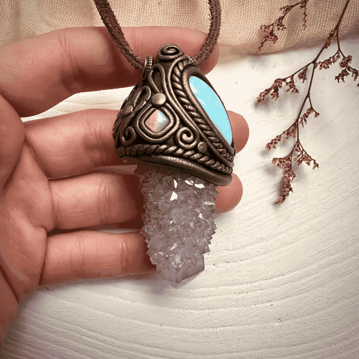 Spirit Quartz Larimar and Australian Opal Necklace - FairyGardenGlow