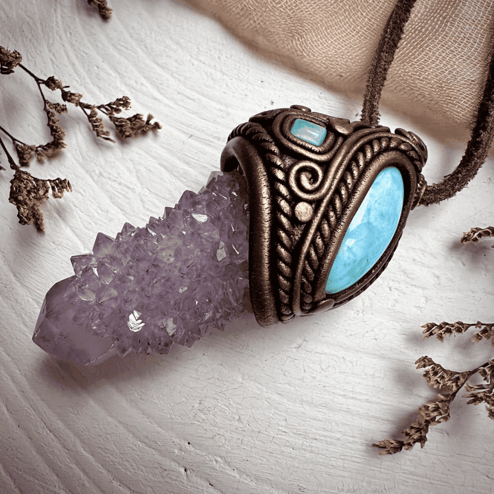 Spirit Quartz Larimar and Australian Opal Necklace - FairyGardenGlow