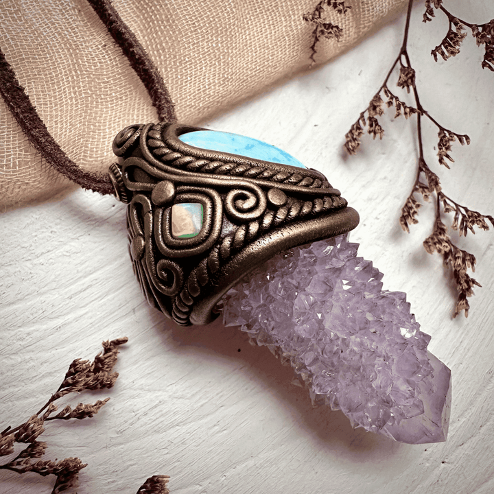 Spirit Quartz Larimar and Australian Opal Necklace - FairyGardenGlow