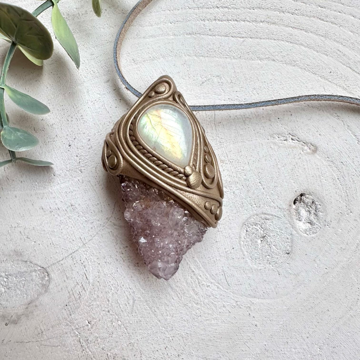 Spirit quartz and rainbow moonstone necklace