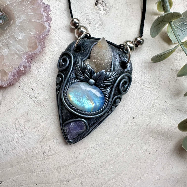 Spiritual jewelry combining spirit quartz moonstone and tanzanite