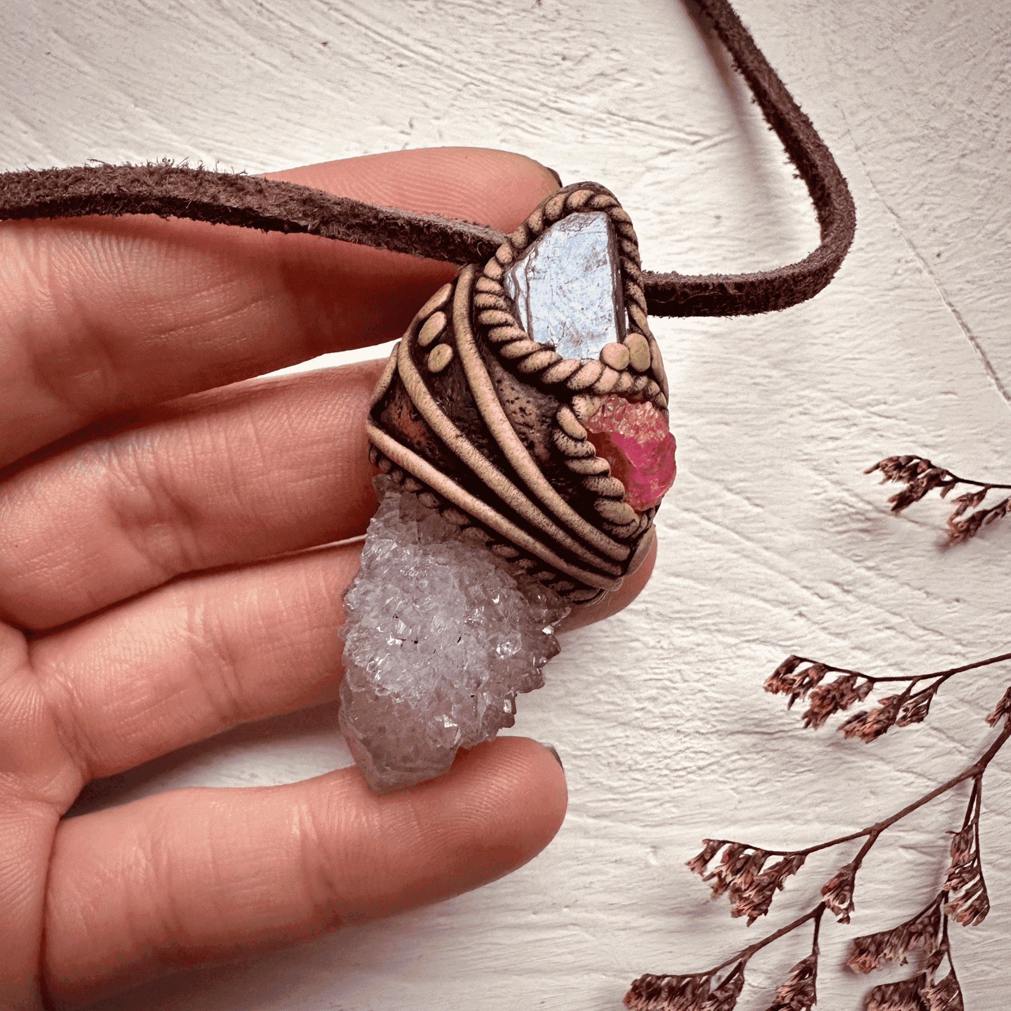 Spirit Quartz Tanzanite and Spinel Necklace - FairyGardenGlow