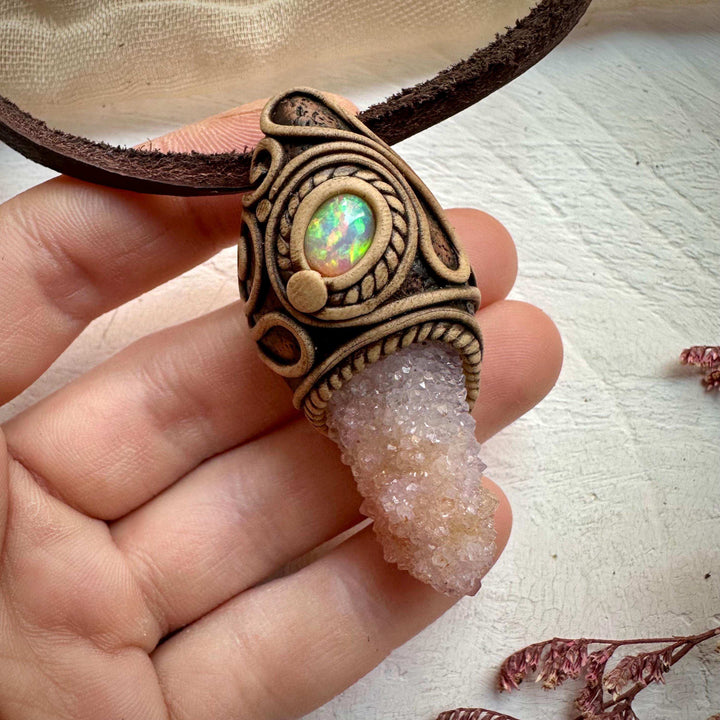 Spirit Quartz and Ethiopian Opal Necklace - FairyGardenGlow