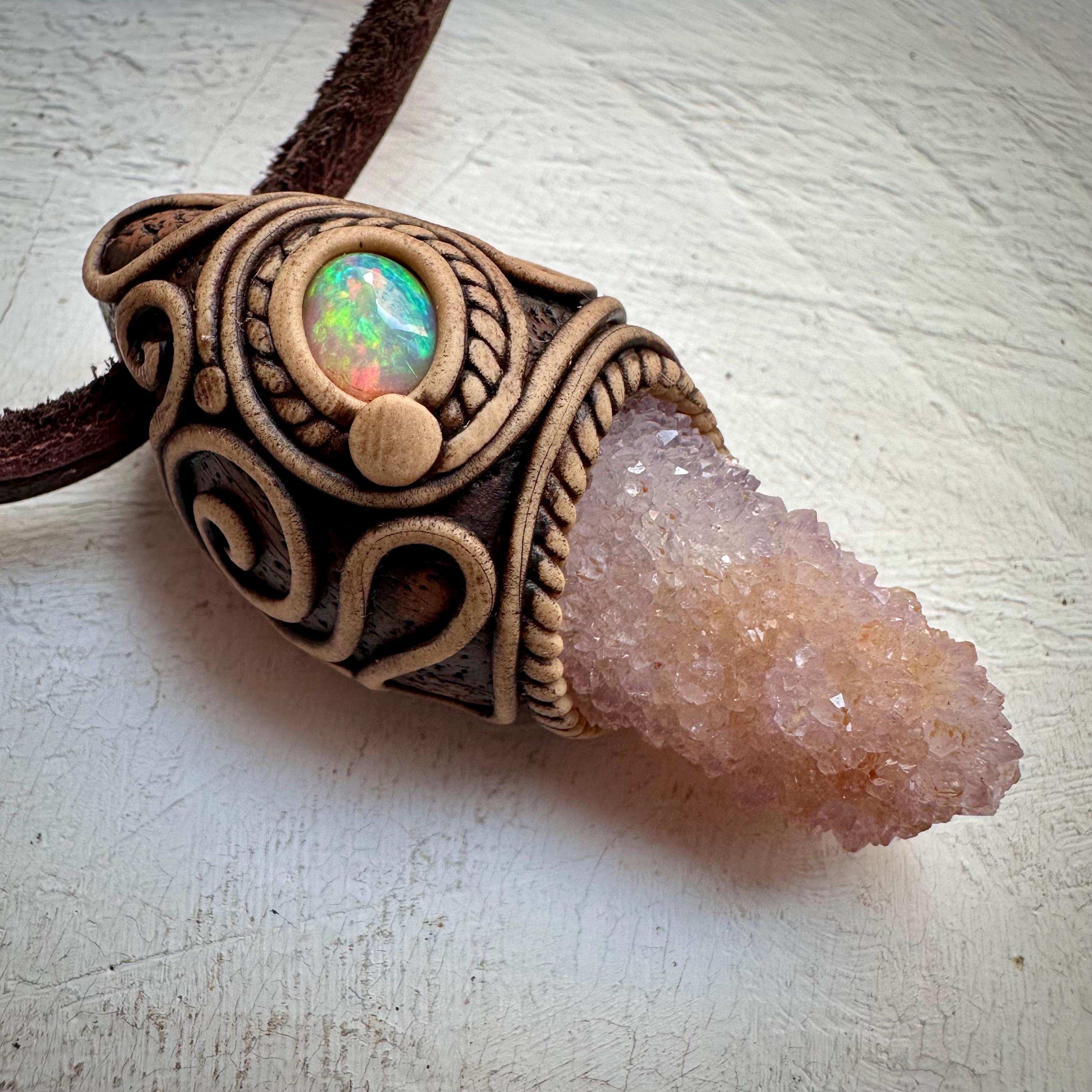 Spirit Quartz and Ethiopian Opal Necklace - FairyGardenGlow