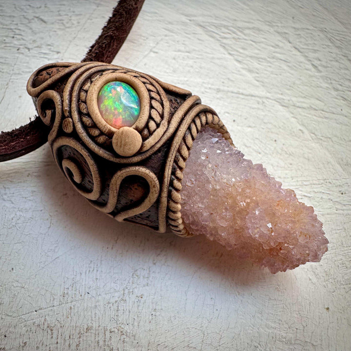 Spirit Quartz and Ethiopian Opal Necklace - FairyGardenGlow