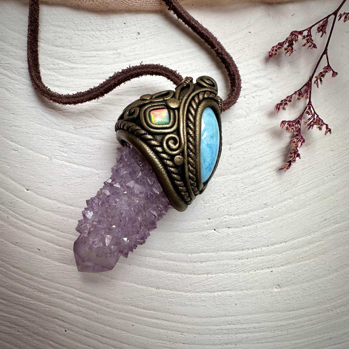 Spirit Quartz Larimar and Australian Opal Necklace - FairyGardenGlow