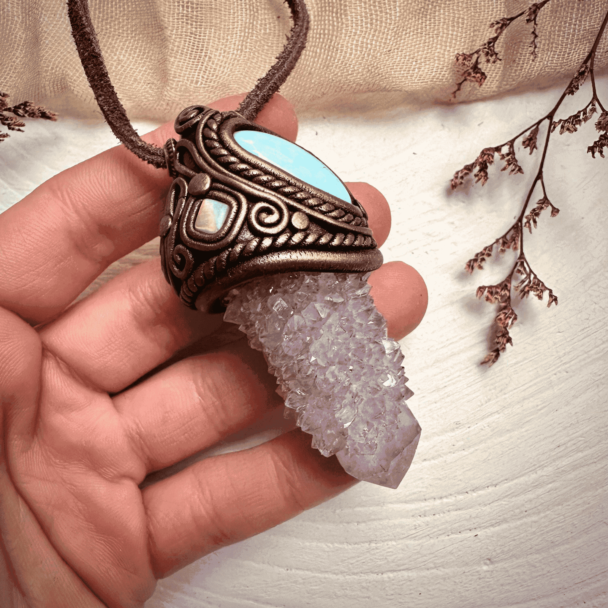 Spirit Quartz Larimar and Australian Opal Necklace - FairyGardenGlow