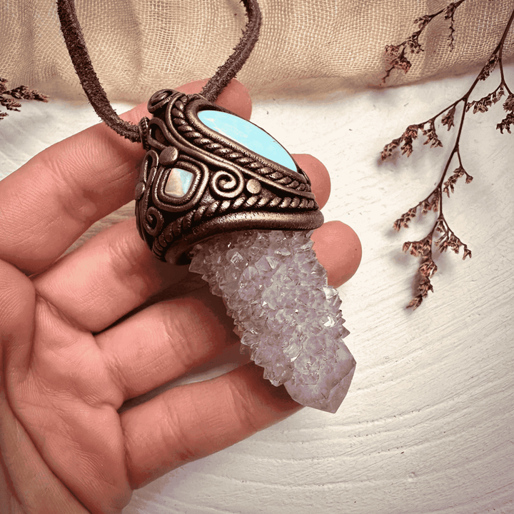 Spirit Quartz Larimar and Australian Opal Necklace - FairyGardenGlow