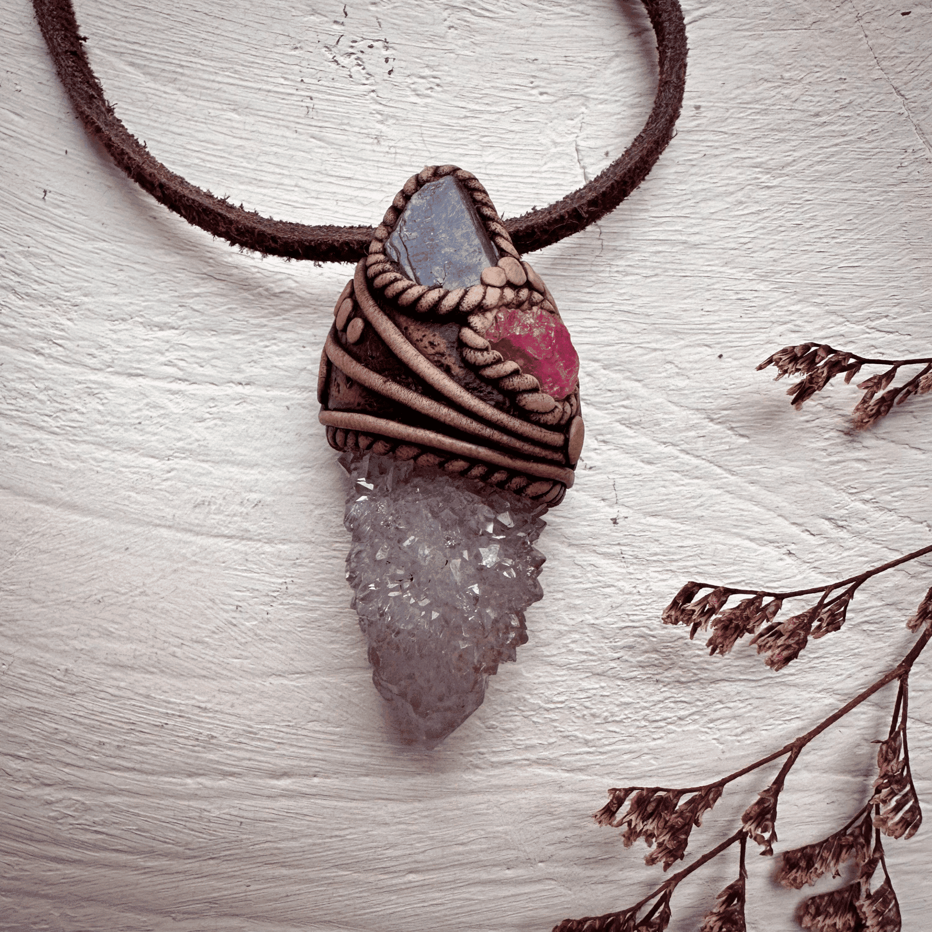 Spirit Quartz Tanzanite and Spinel Necklace - FairyGardenGlow