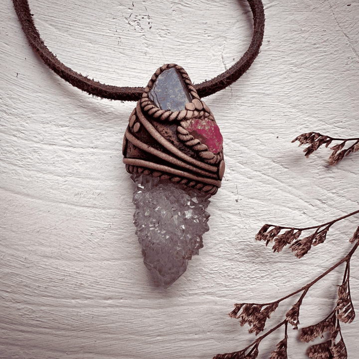 Spirit Quartz Tanzanite and Spinel Necklace - FairyGardenGlow
