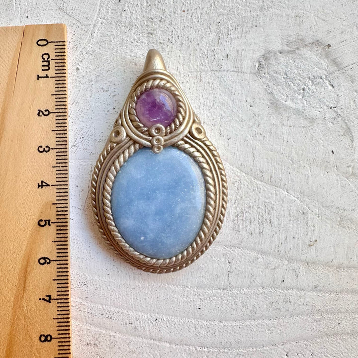 Metaphysical boho jewelry angelite and amethyst necklace