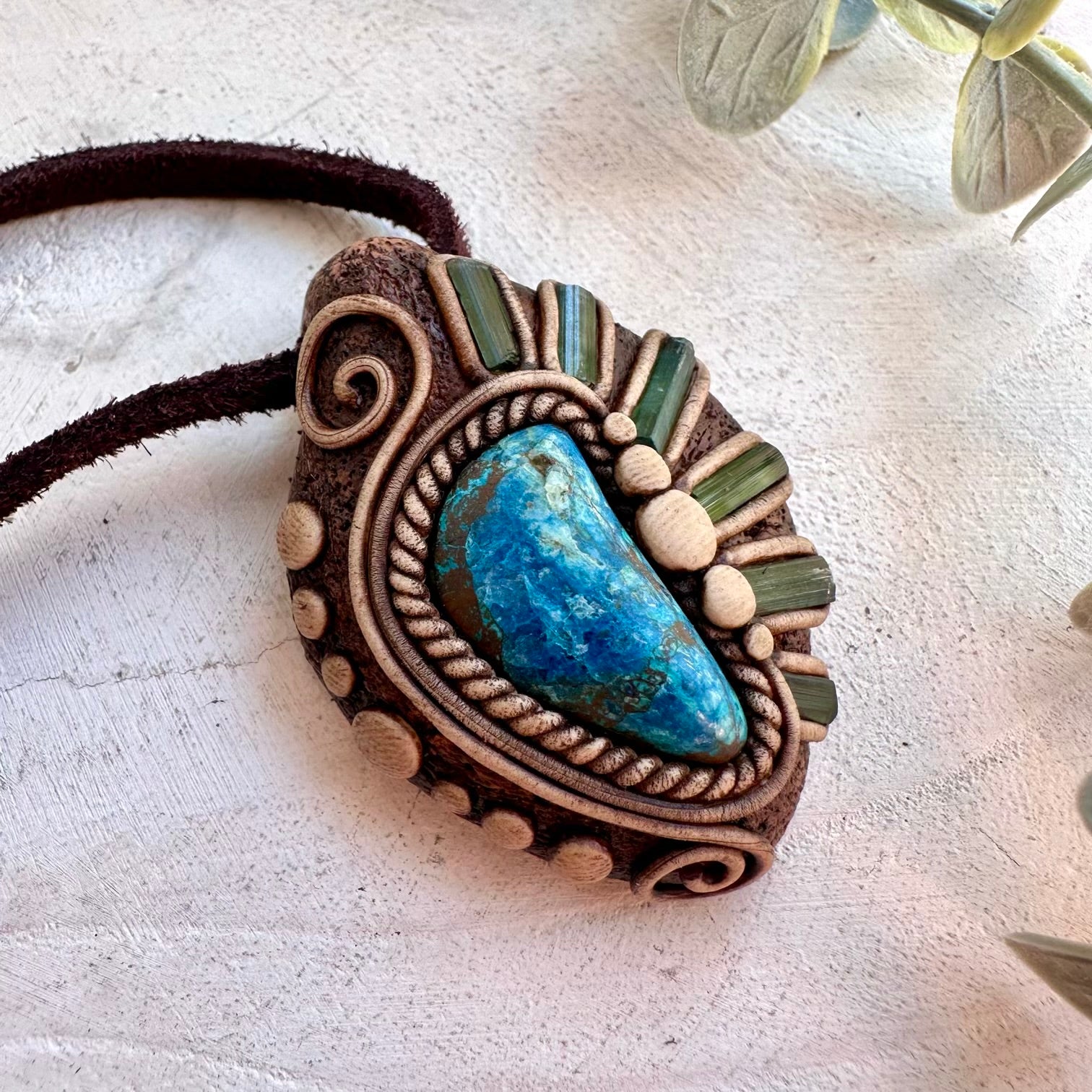 Metaphysical necklace with natural blue and green gemstones